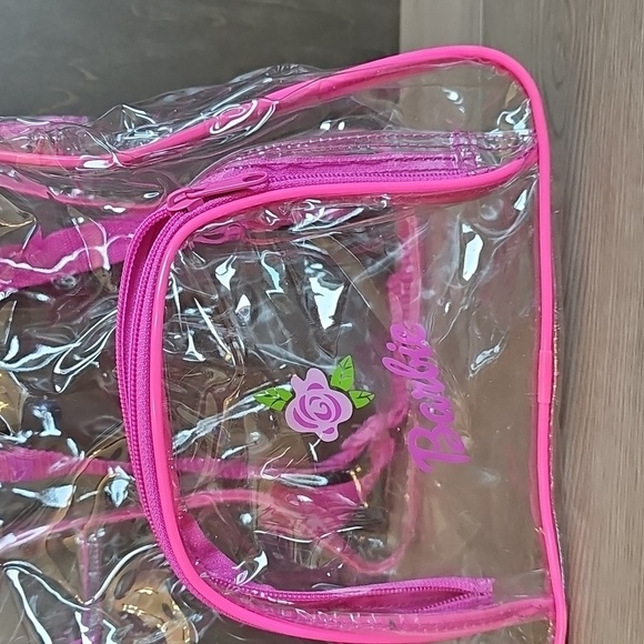 Barbie Clear Plastic Backpack With Pink Trim 10x14.5" - Picture 2 of 9